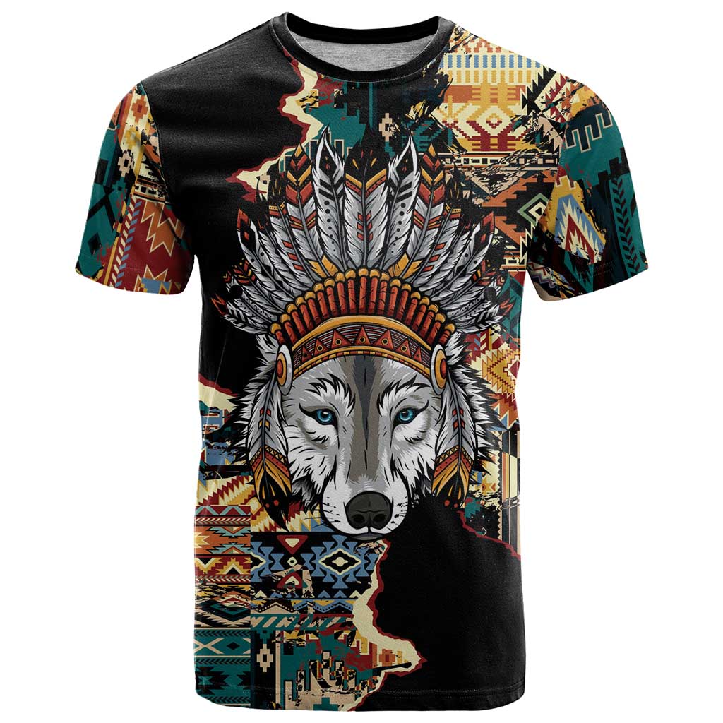 Native American Navajo Wolf T Shirt Grunge Pattern