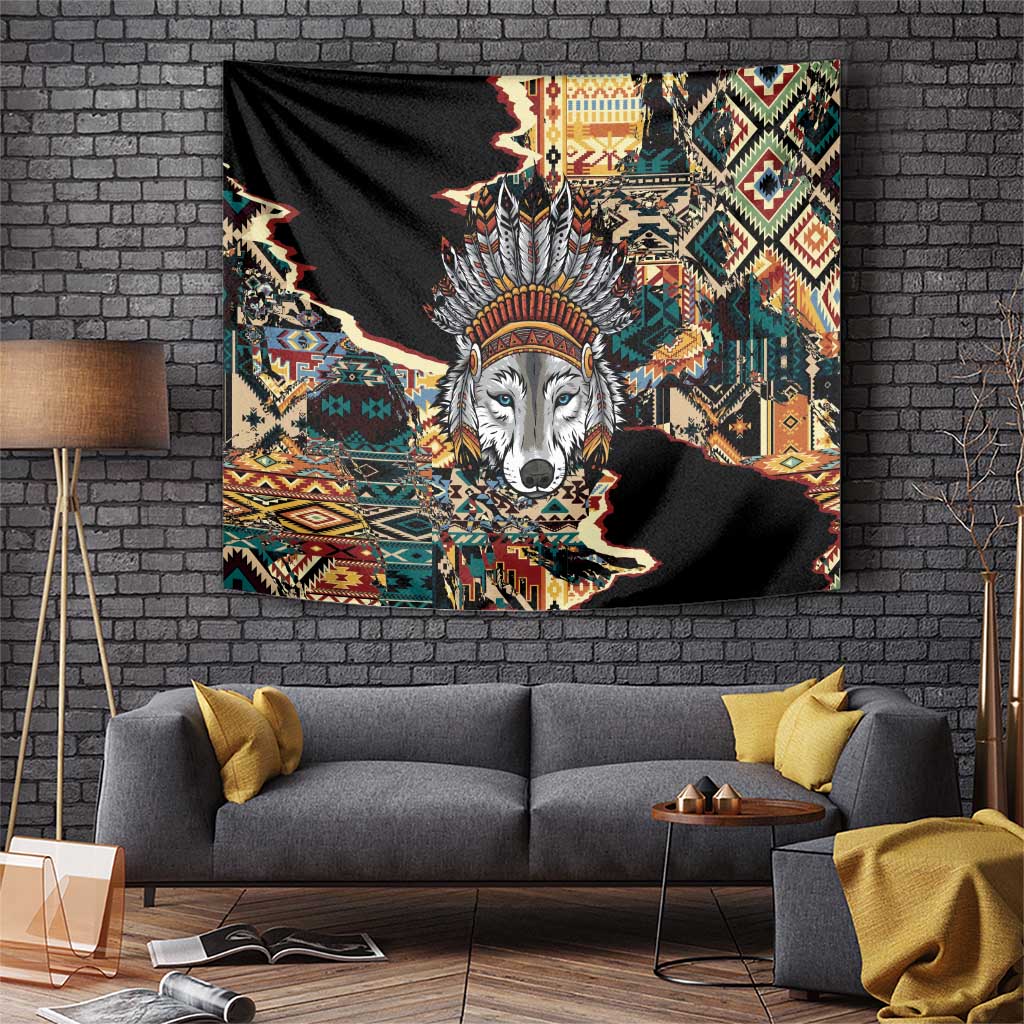 Native American Navajo Wolf Tapestry Grunge Pattern