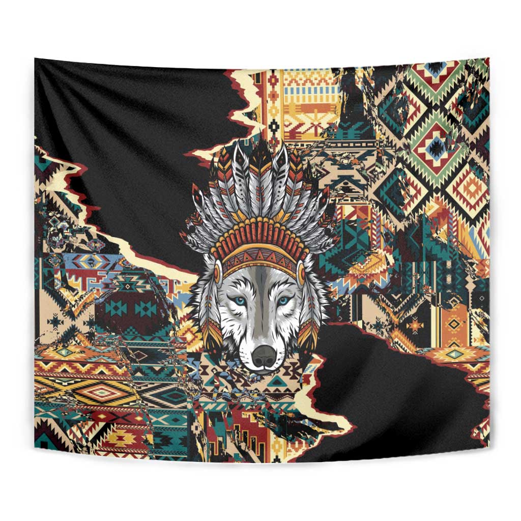 Native American Navajo Wolf Tapestry Grunge Pattern