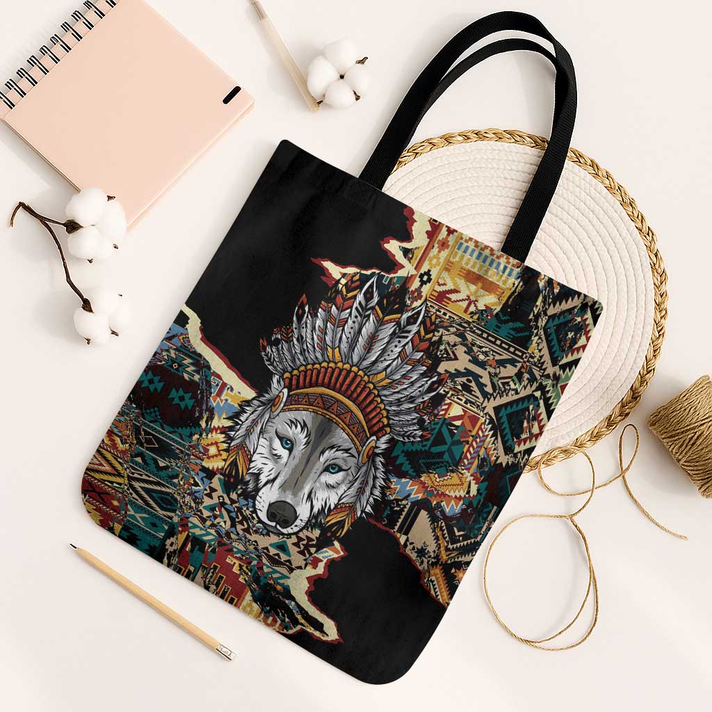 Native American Navajo Wolf Tote Bag Grunge Pattern