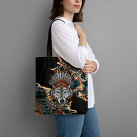 Native American Navajo Wolf Tote Bag Grunge Pattern