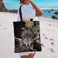 Native American Navajo Wolf Tote Bag Grunge Pattern