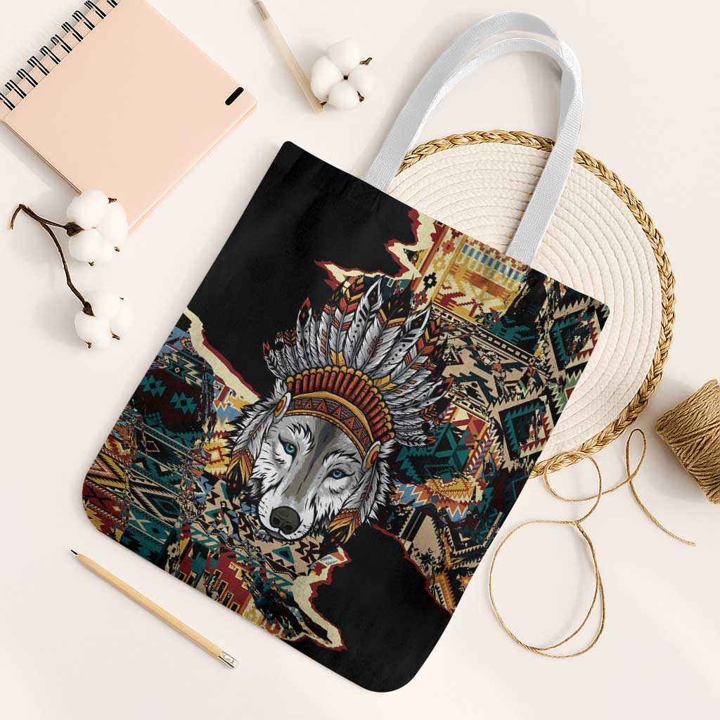 Native American Navajo Wolf Tote Bag Grunge Pattern