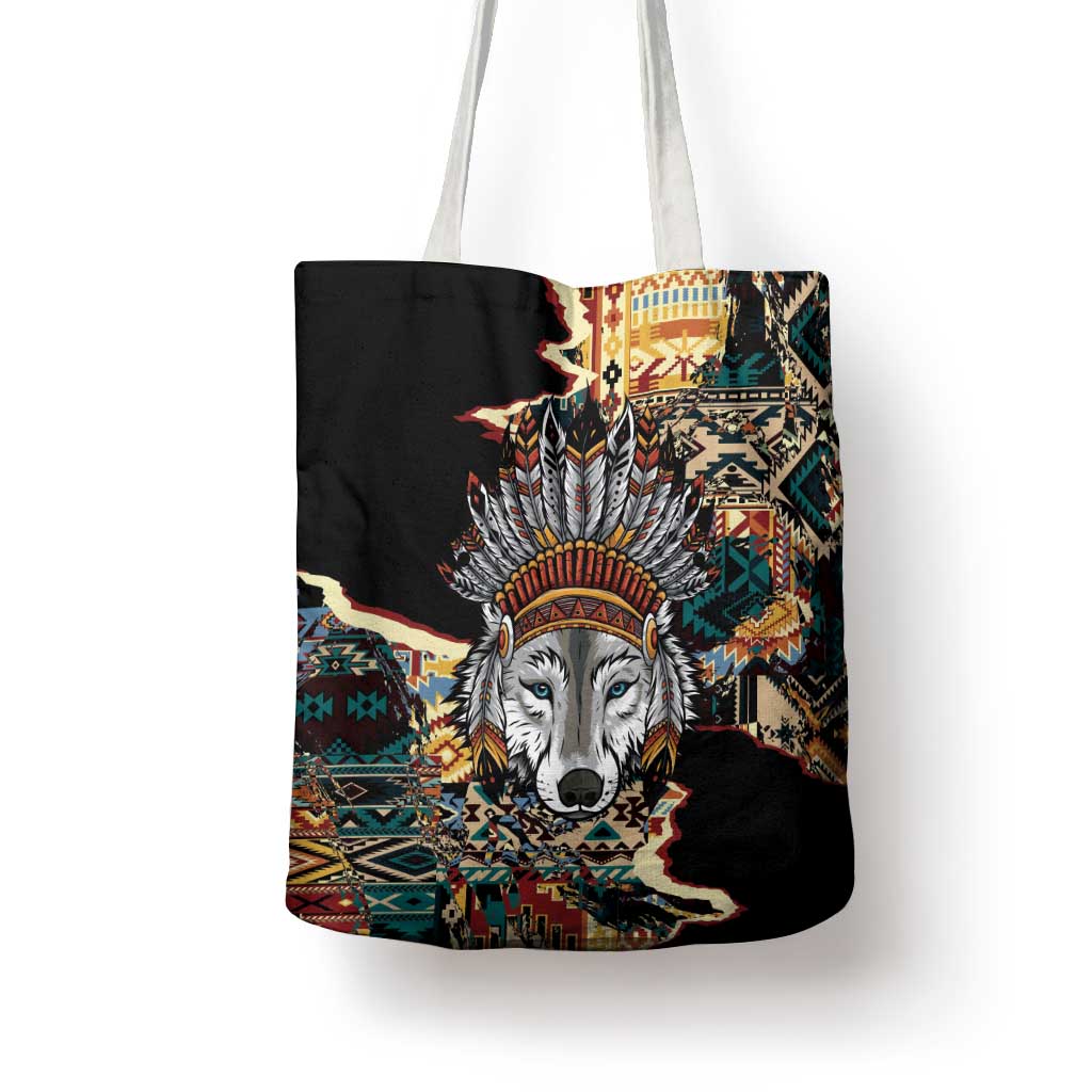 Native American Navajo Wolf Tote Bag Grunge Pattern