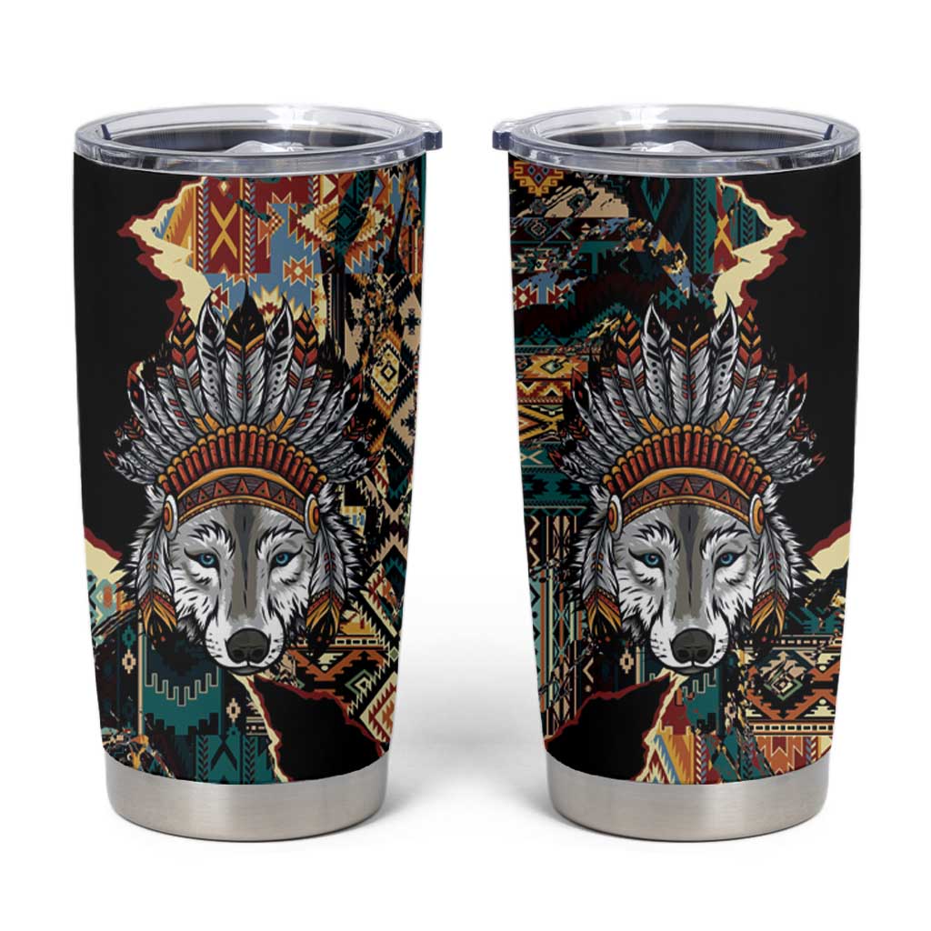 Native American Navajo Wolf Tumbler Cup Grunge Pattern