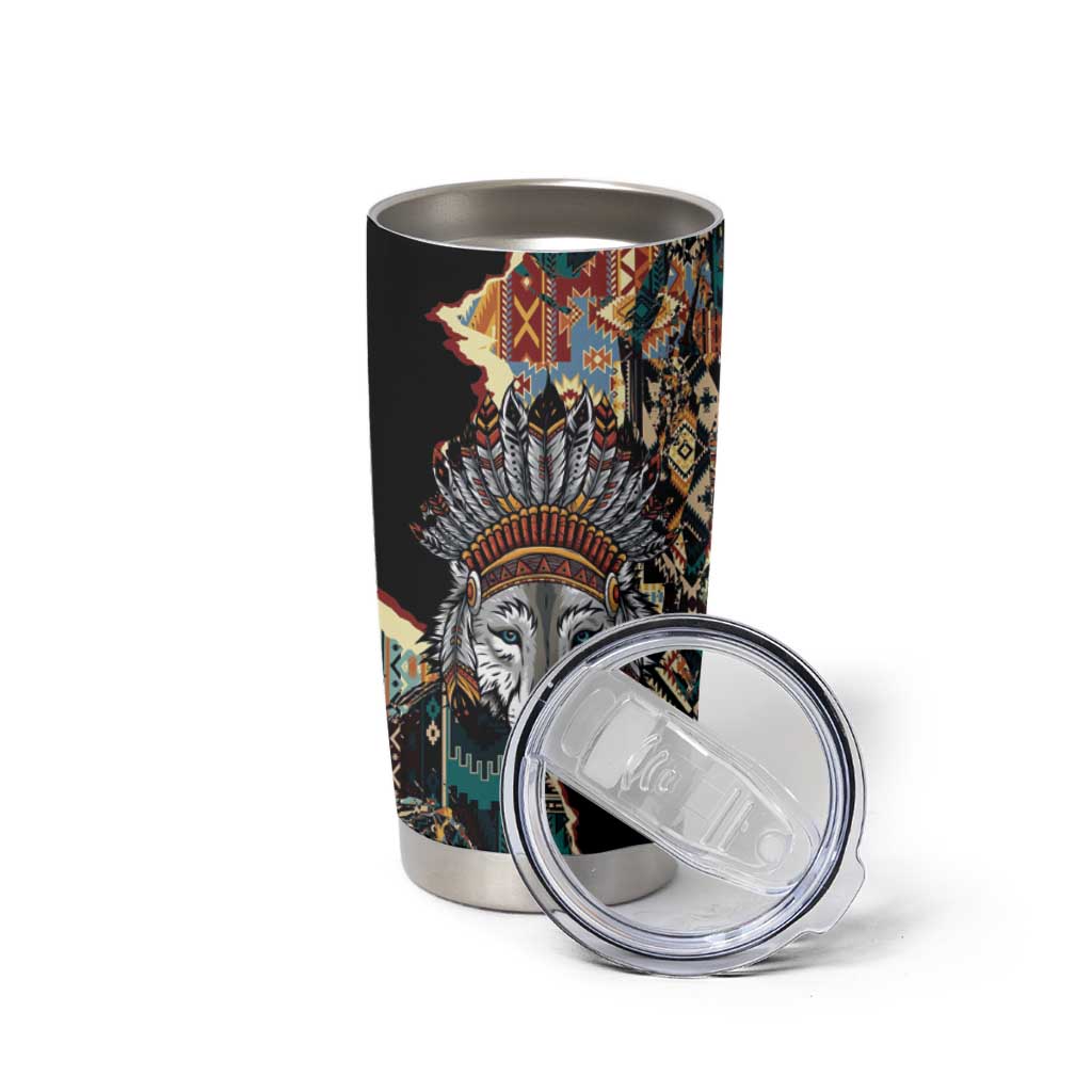 Native American Navajo Wolf Tumbler Cup Grunge Pattern