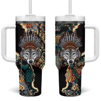 Native American Navajo Wolf Tumbler With Handle Grunge Pattern