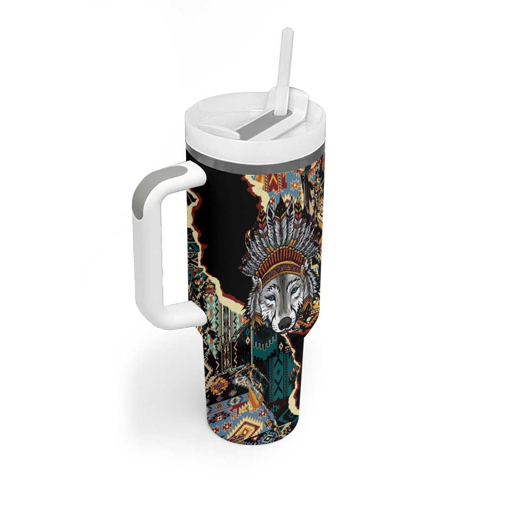 Native American Navajo Wolf Tumbler With Handle Grunge Pattern