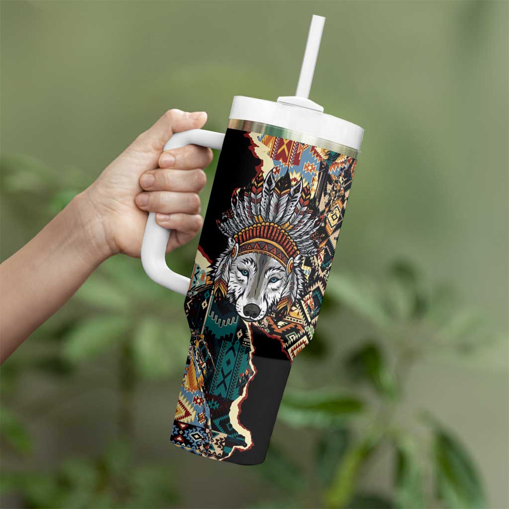 Native American Navajo Wolf Tumbler With Handle Grunge Pattern