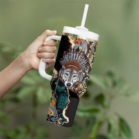 Native American Navajo Wolf Tumbler With Handle Grunge Pattern