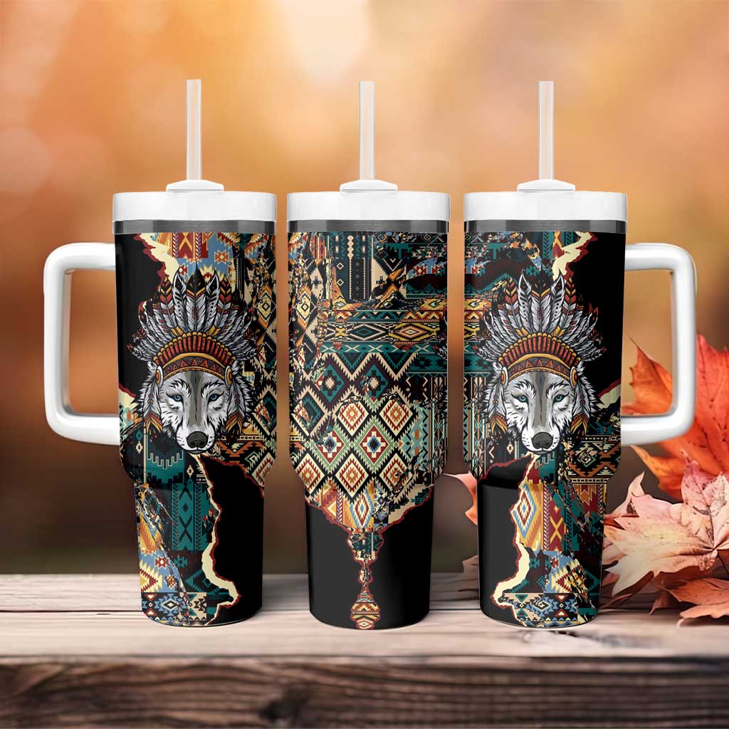 Native American Navajo Wolf Tumbler With Handle Grunge Pattern