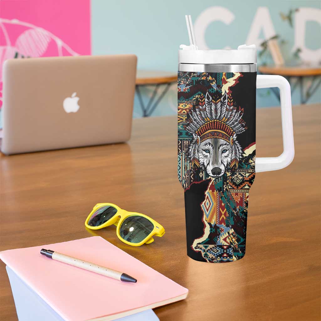 Native American Navajo Wolf Tumbler With Handle Grunge Pattern