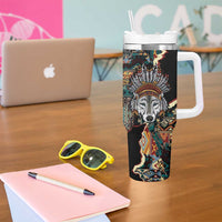 Native American Navajo Wolf Tumbler With Handle Grunge Pattern
