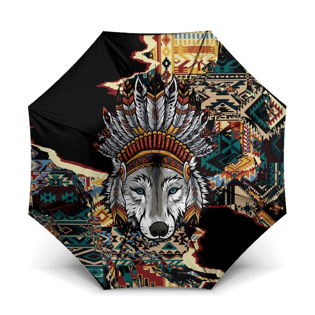 Native American Navajo Wolf Umbrella Grunge Pattern