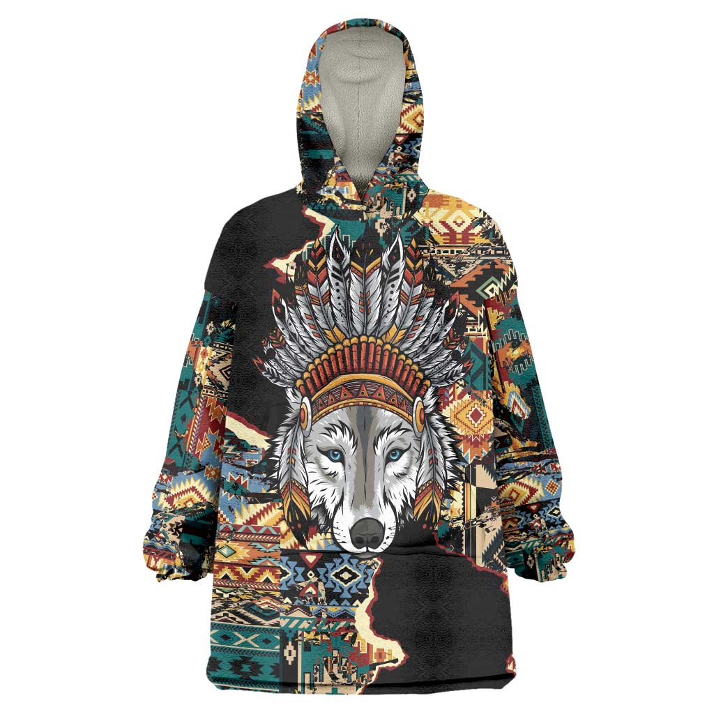 Native American Navajo Wolf Wearable Blanket Hoodie Grunge Pattern