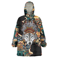 Native American Navajo Wolf Wearable Blanket Hoodie Grunge Pattern