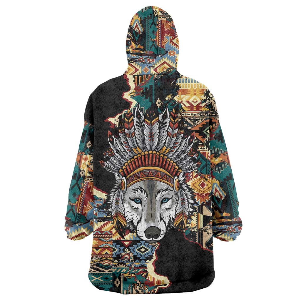 Native American Navajo Wolf Wearable Blanket Hoodie Grunge Pattern
