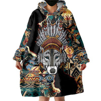 Native American Navajo Wolf Wearable Blanket Hoodie Grunge Pattern