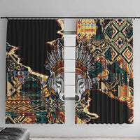 Native American Navajo Wolf Window Curtain Grunge Pattern