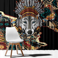 Native American Navajo Wolf Window Curtain Grunge Pattern