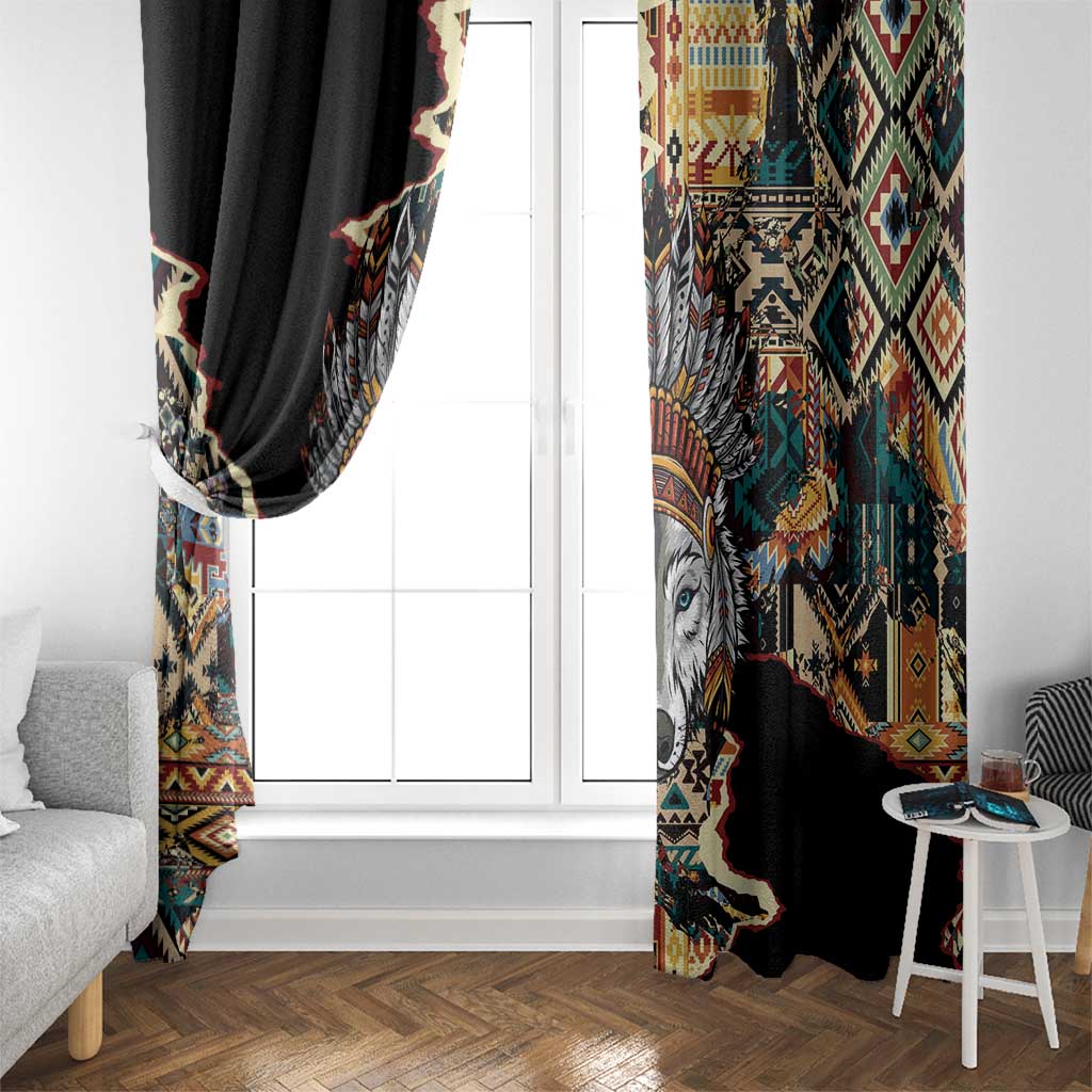 Native American Navajo Wolf Window Curtain Grunge Pattern