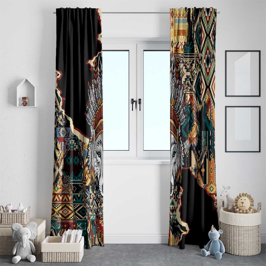 Native American Navajo Wolf Window Curtain Grunge Pattern