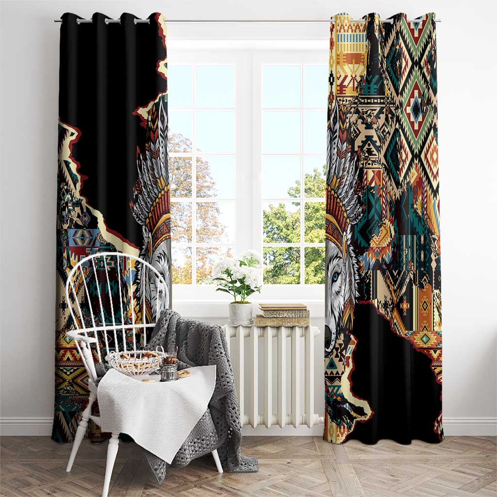 Native American Navajo Wolf Window Curtain Grunge Pattern