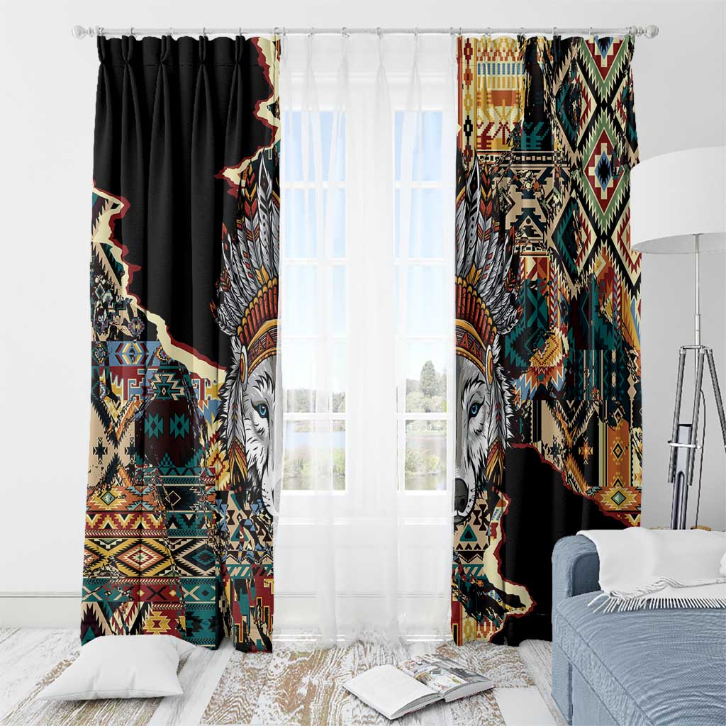 Native American Navajo Wolf Window Curtain Grunge Pattern