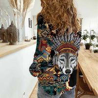 Native American Navajo Wolf Women Casual Shirt Grunge Pattern