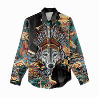 Native American Navajo Wolf Women Casual Shirt Grunge Pattern
