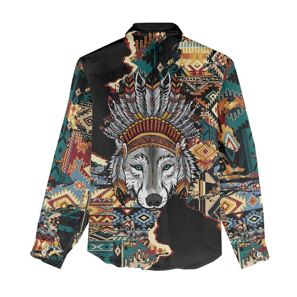 Native American Navajo Wolf Women Casual Shirt Grunge Pattern