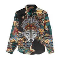 Native American Navajo Wolf Women Casual Shirt Grunge Pattern