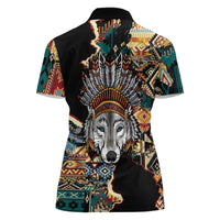 Native American Navajo Wolf Women Polo Shirt Grunge Pattern
