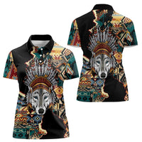 Native American Navajo Wolf Women Polo Shirt Grunge Pattern