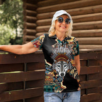 Native American Navajo Wolf Women Polo Shirt Grunge Pattern