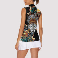 Native American Navajo Wolf Women Sleeveless Polo Shirt Grunge Pattern