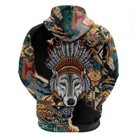 Native American Navajo Wolf Zip Hoodie Grunge Pattern