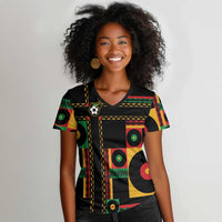 Jamaica Soccer 2026 Women V-Neck T-Shirt Reggae Stylized