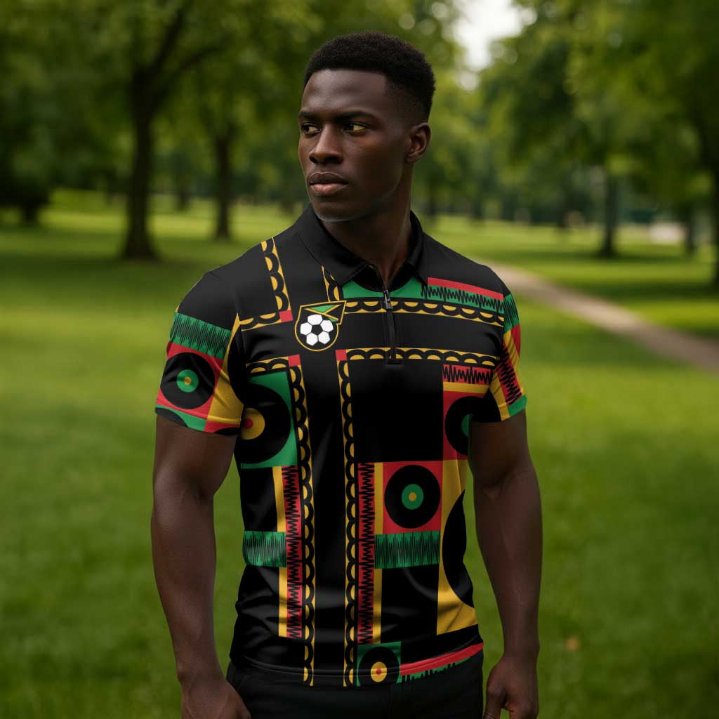 Jamaica Soccer 2026 Zipper Polo Shirt Reggae Stylized