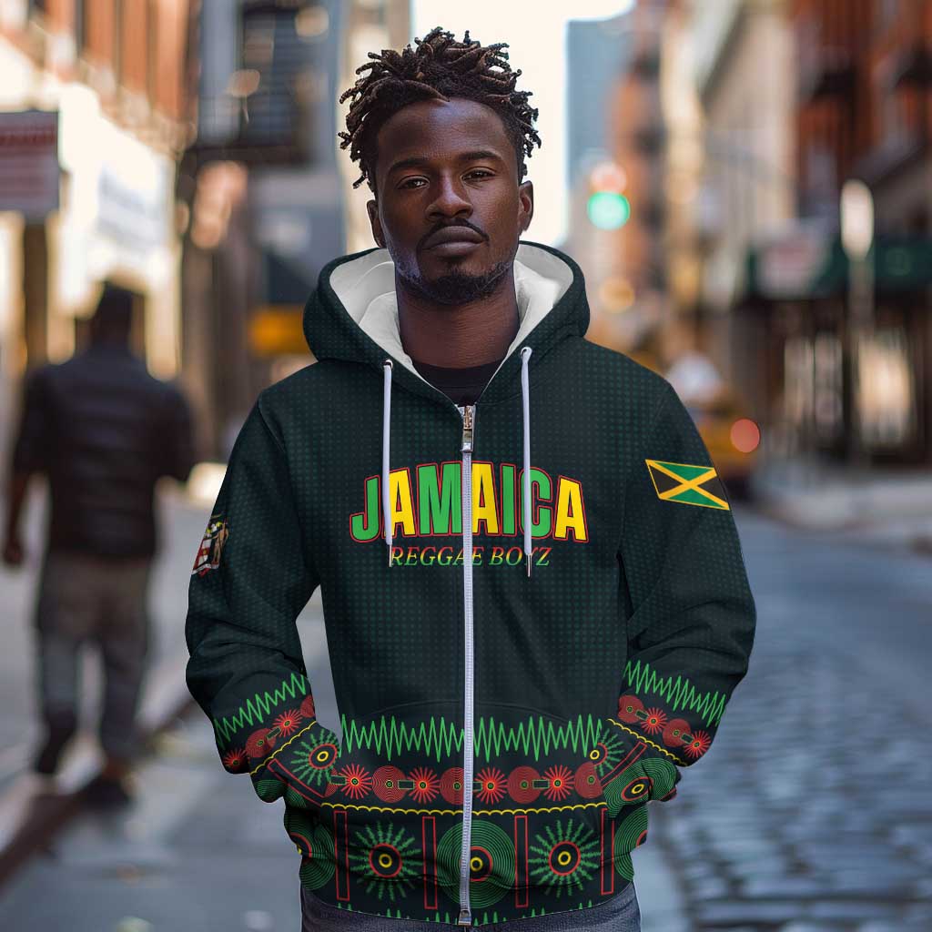 Custom Soccer 2026 Jamaica Zip Hoodie Reggae Music Spirit