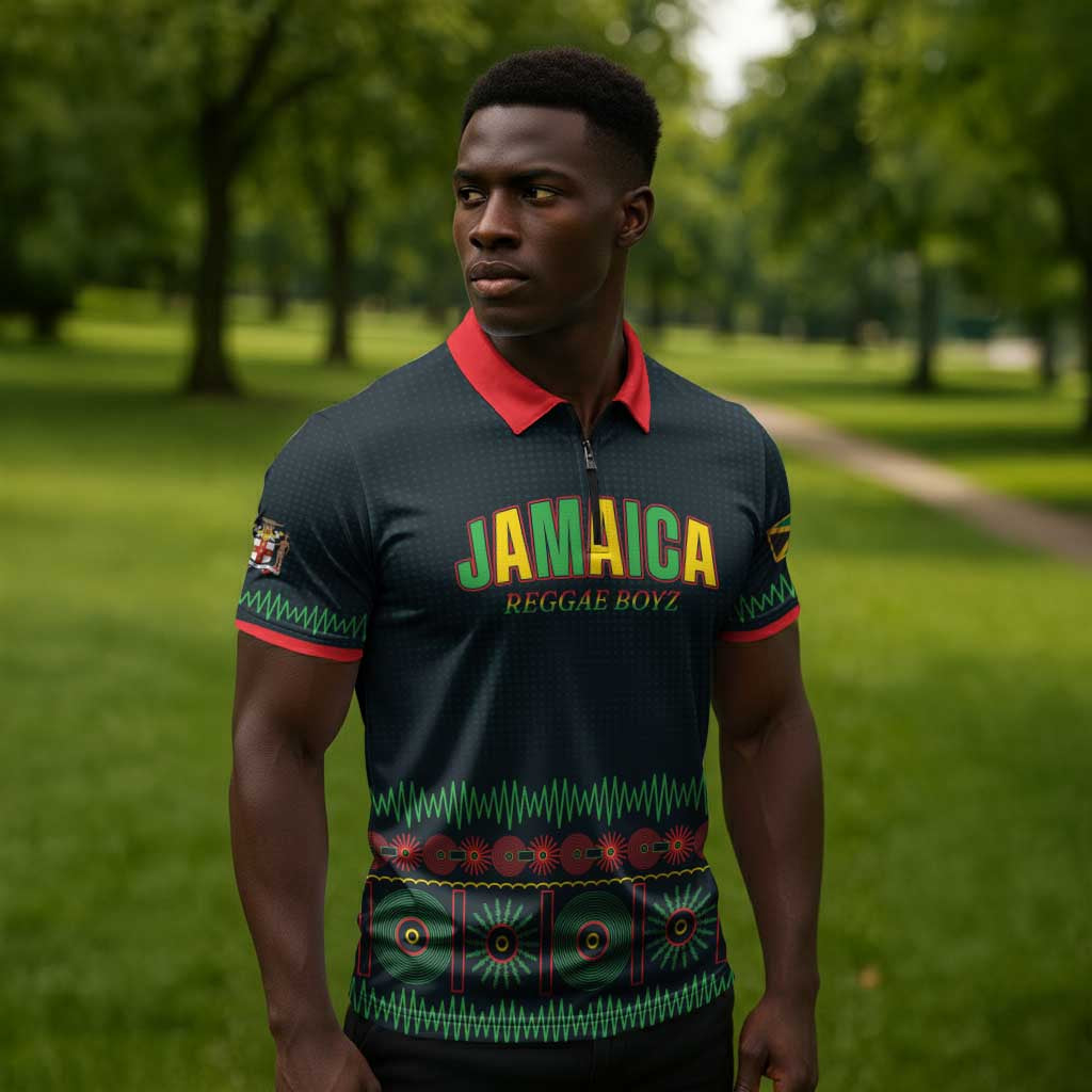 Custom Soccer 2026 Jamaica Zipper Polo Shirt Reggae Music Spirit