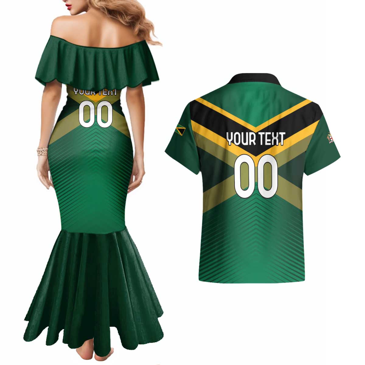 Custom Rugby Jamaica Couples Matching Mermaid Dress and Hawaiian Shirt Reggae Warriors Go Champions