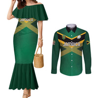 Custom Rugby Jamaica Couples Matching Mermaid Dress and Long Sleeve Button Shirt Reggae Warriors Go Champions