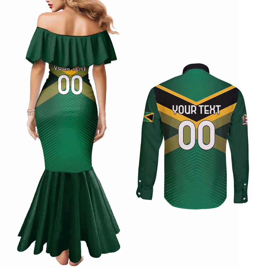 Custom Rugby Jamaica Couples Matching Mermaid Dress and Long Sleeve Button Shirt Reggae Warriors Go Champions