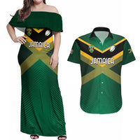 Custom Rugby Jamaica Couples Matching Off Shoulder Maxi Dress and Hawaiian Shirt Reggae Warriors Go Champions