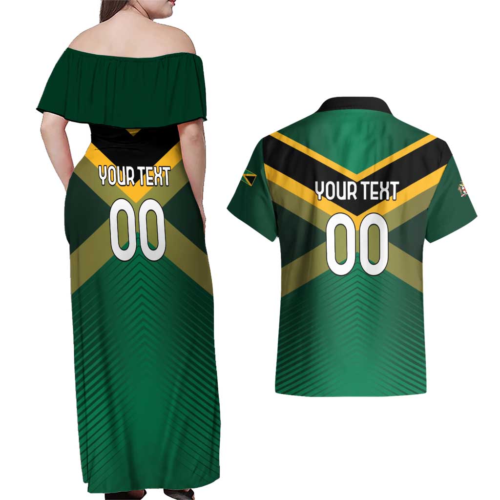 Custom Rugby Jamaica Couples Matching Off Shoulder Maxi Dress and Hawaiian Shirt Reggae Warriors Go Champions