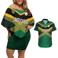 Custom Rugby Jamaica Couples Matching Off Shoulder Short Dress and Hawaiian Shirt Reggae Warriors Go Champions