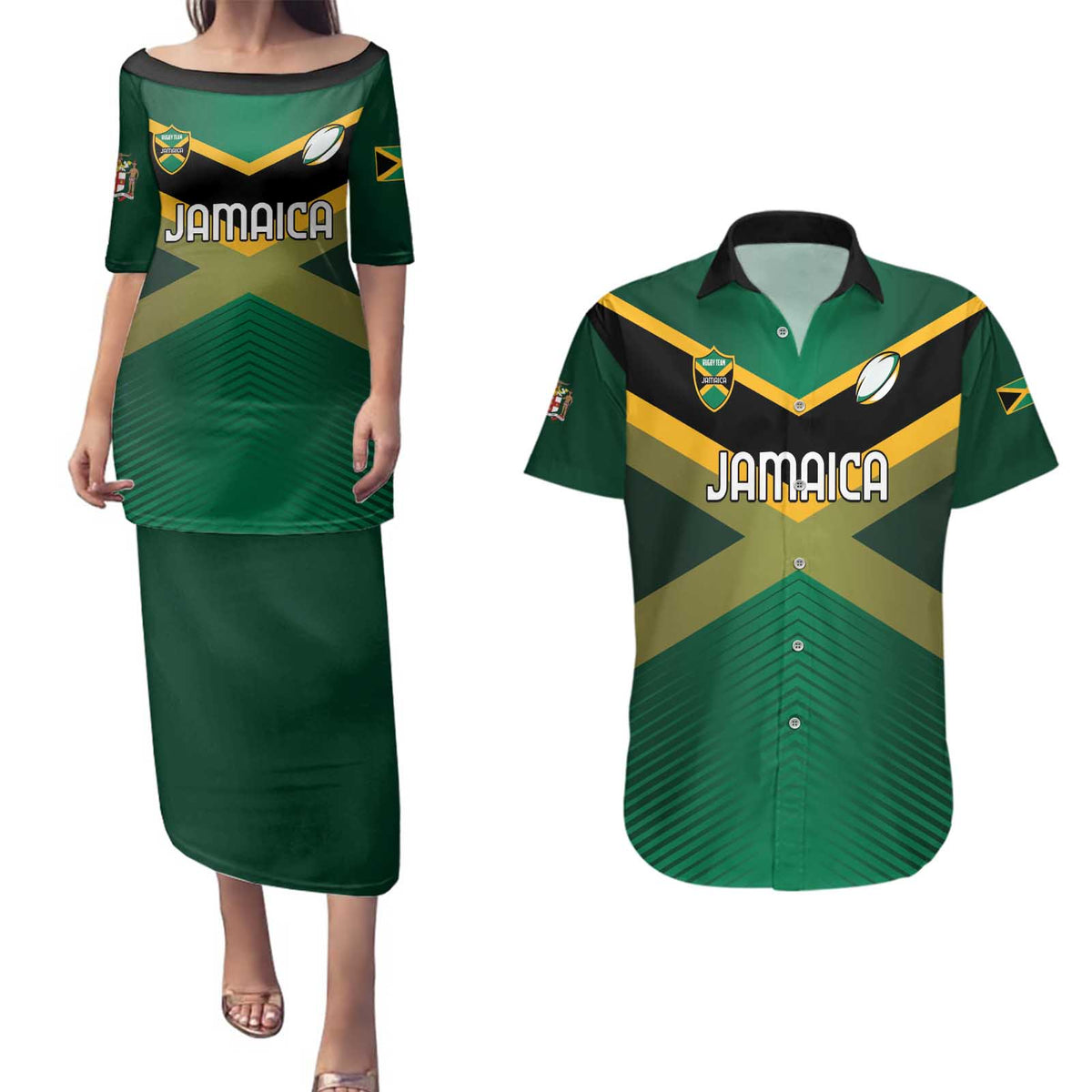 Custom Rugby Jamaica Couples Matching Puletasi and Hawaiian Shirt Reggae Warriors Go Champions