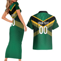 Custom Rugby Jamaica Couples Matching Short Sleeve Bodycon Dress and Hawaiian Shirt Reggae Warriors Go Champions