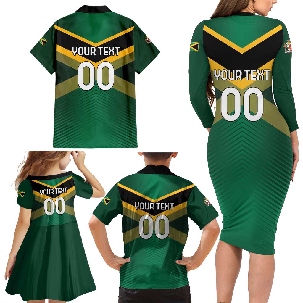 Custom Rugby Jamaica Family Matching Long Sleeve Bodycon Dress and Hawaiian Shirt Reggae Warriors Go Champions
